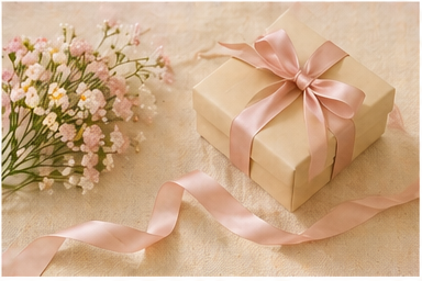 ギフトボックス・花のフラットレイ